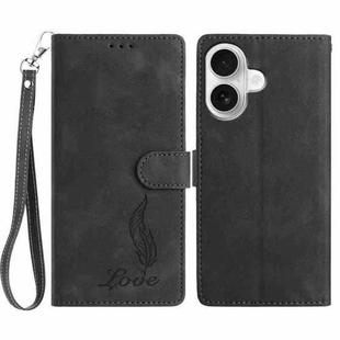 For iPhone 17 Skin Feel Embossed Feather Leather Phone Case(Black)