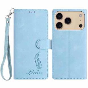 For iPhone 17 Pro Skin Feel Embossed Feather Leather Phone Case(Light Blue)