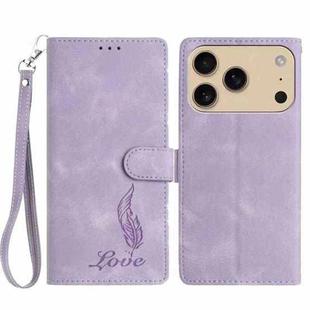 For iPhone 17 Pro Skin Feel Embossed Feather Leather Phone Case(Purple)
