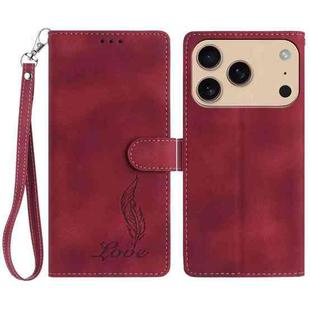 For iPhone 17 Pro Skin Feel Embossed Feather Leather Phone Case(Red)