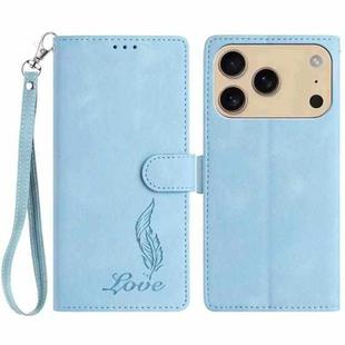 For iPhone 17 Pro Max Skin Feel Embossed Feather Leather Phone Case(Light Blue)