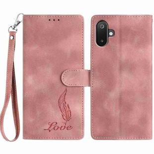 For Samsung Galaxy F06 5G Skin Feel Embossed Feather Leather Phone Case(Pink)