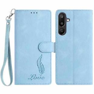For Samsung Galaxy F16 5G Skin Feel Embossed Feather Leather Phone Case(Light Blue)