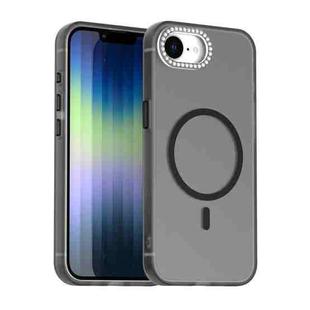 For iPhone 16e Candy Diamond Magsafe Frosted PC Hybrid TPU Phone Case(Black)