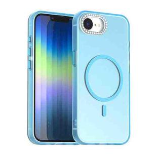 For iPhone 16e Candy Diamond Magsafe Frosted PC Hybrid TPU Phone Case(Blue)