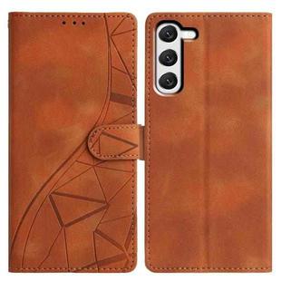 For Samsung Galaxy S23 5G Triangles Embossed Leather Phone Case(Brown)