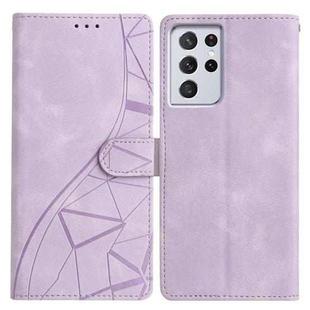 For Samsung Galaxy S21 Ultra 5G Triangles Embossed Leather Phone Case(Purple)