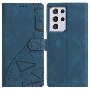 For Samsung Galaxy S21 Ultra 5G Triangles Embossed Leather Phone Case(Blue)