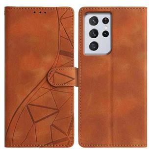 For Samsung Galaxy S21 Ultra 5G Triangles Embossed Leather Phone Case(Brown)