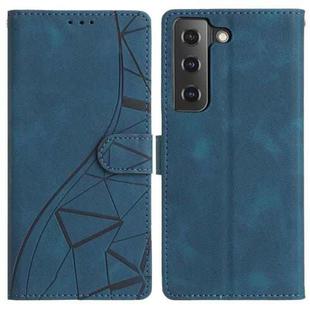 For Samsung Galaxy S21 FE 5G Triangles Embossed Leather Phone Case(Blue)