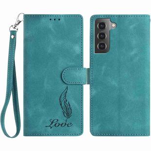 For Samsung Galaxy S21 5G Skin Feel Embossed Feather Leather Phone Case(Green)