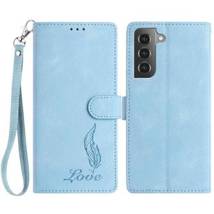 For Samsung Galaxy S21 5G Skin Feel Embossed Feather Leather Phone Case(Light Blue)