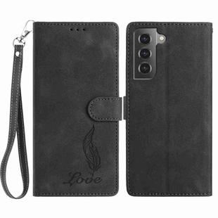 For Samsung Galaxy S21 5G Skin Feel Embossed Feather Leather Phone Case(Black)