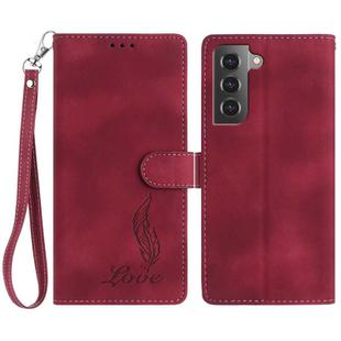 For Samsung Galaxy S21 5G Skin Feel Embossed Feather Leather Phone Case(Red)