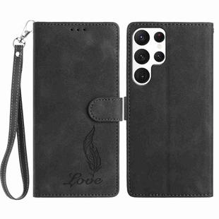 For Samsung Galaxy S22 Ultra 5G Skin Feel Embossed Feather Leather Phone Case(Black)
