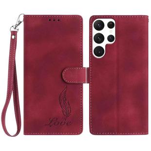 For Samsung Galaxy S22 Ultra 5G Skin Feel Embossed Feather Leather Phone Case(Red)