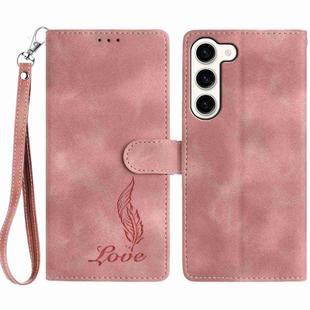 For Samsung Galaxy S23 5G Skin Feel Embossed Feather Leather Phone Case(Pink)