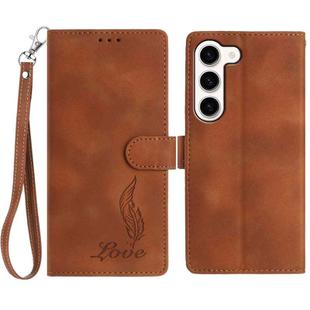 For Samsung Galaxy S23 5G Skin Feel Embossed Feather Leather Phone Case(Brown)
