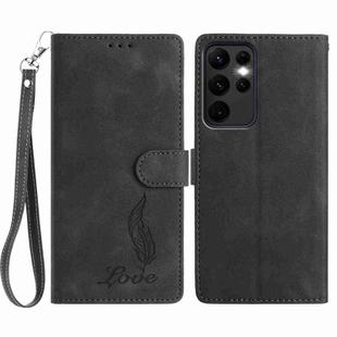 For Samsung Galaxy S23 Ultra 5G Skin Feel Embossed Feather Leather Phone Case(Black)