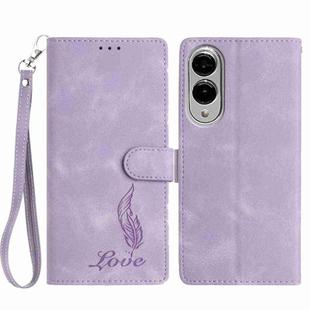For Samsung Galaxy S25 Edge 5G Skin Feel Embossed Feather Leather Phone Case(Purple)