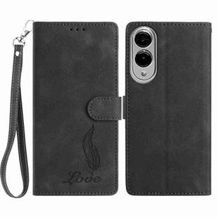 For Samsung Galaxy S25 Edge 5G Skin Feel Embossed Feather Leather Phone Case(Black)
