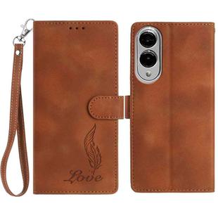 For Samsung Galaxy S25 Edge 5G Skin Feel Embossed Feather Leather Phone Case(Brown)