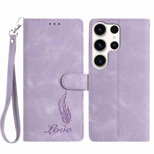 For Samsung Galaxy S25 Ultra 5G Skin Feel Embossed Feather Leather Phone Case(Purple)