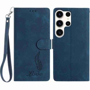For Samsung Galaxy S25 Ultra 5G Skin Feel Embossed Feather Leather Phone Case(Dark Blue)