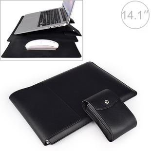 PU05 Sleeve Leather Case Carrying Bag with Small Storage Bag for 14.1 inch Laptop(Black)