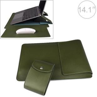 PU05 Sleeve Leather Case Carrying Bag with Small Storage Bag for 14.1 inch Laptop(Green)