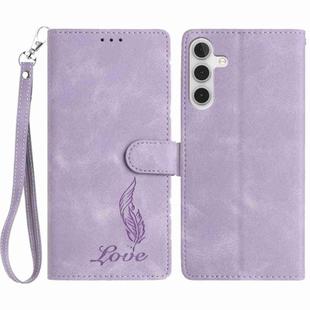 For Samsung Galaxy A15 5G Skin Feel Embossed Feather Leather Phone Case(Purple)