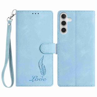 For Samsung Galaxy A35 5G Skin Feel Embossed Feather Leather Phone Case(Light Blue)