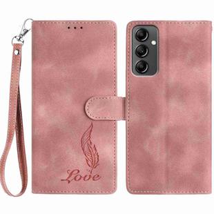 For Samsung Galaxy A14 5G Skin Feel Embossed Feather Leather Phone Case(Pink)