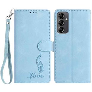 For Samsung Galaxy A14 5G Skin Feel Embossed Feather Leather Phone Case(Light Blue)
