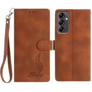 For Samsung Galaxy A14 5G Skin Feel Embossed Feather Leather Phone Case(Brown)