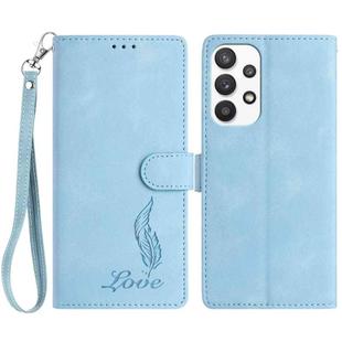 For Samsung Galaxy A73 Skin Feel Embossed Feather Leather Phone Case(Light Blue)