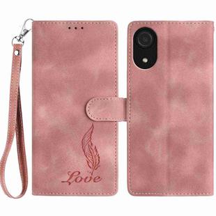 For Samsung Galaxy A03 Core Skin Feel Embossed Feather Leather Phone Case(Pink)