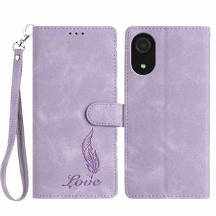For Samsung Galaxy A03 Core Skin Feel Embossed Feather Leather Phone Case(Purple)