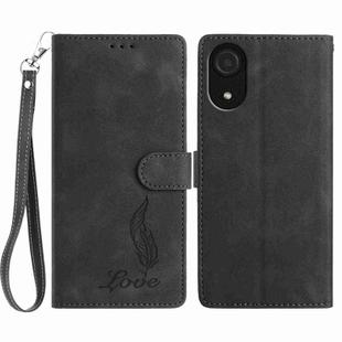 For Samsung Galaxy A03 Core Skin Feel Embossed Feather Leather Phone Case(Black)