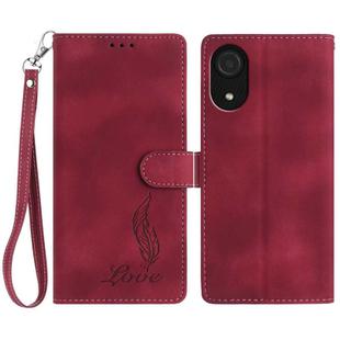 For Samsung Galaxy A03 Core Skin Feel Embossed Feather Leather Phone Case(Red)