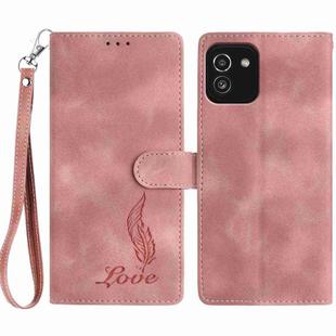For Samsung Galaxy A03 Skin Feel Embossed Feather Leather Phone Case(Pink)