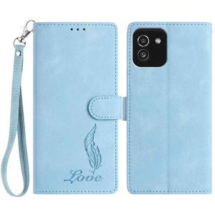 For Samsung Galaxy A03 Skin Feel Embossed Feather Leather Phone Case(Light Blue)