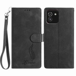 For Samsung Galaxy A03 Skin Feel Embossed Feather Leather Phone Case(Black)