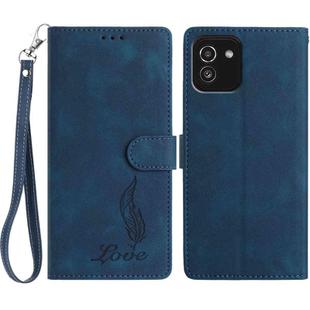 For Samsung Galaxy A03 Skin Feel Embossed Feather Leather Phone Case(Dark Blue)