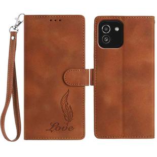 For Samsung Galaxy A03 Skin Feel Embossed Feather Leather Phone Case(Brown)