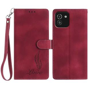 For Samsung Galaxy A03 Skin Feel Embossed Feather Leather Phone Case(Red)