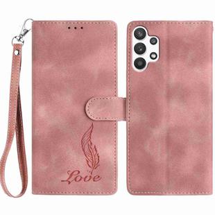 For Samsung Galaxy A22 4G Skin Feel Embossed Feather Leather Phone Case(Pink)