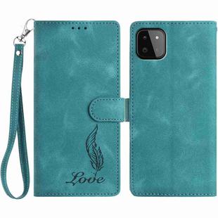 For Samsung Galaxy A22 5G Skin Feel Embossed Feather Leather Phone Case(Green)