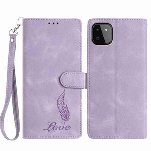 For Samsung Galaxy A22 5G Skin Feel Embossed Feather Leather Phone Case(Purple)
