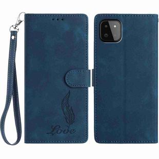 For Samsung Galaxy A22 5G Skin Feel Embossed Feather Leather Phone Case(Dark Blue)